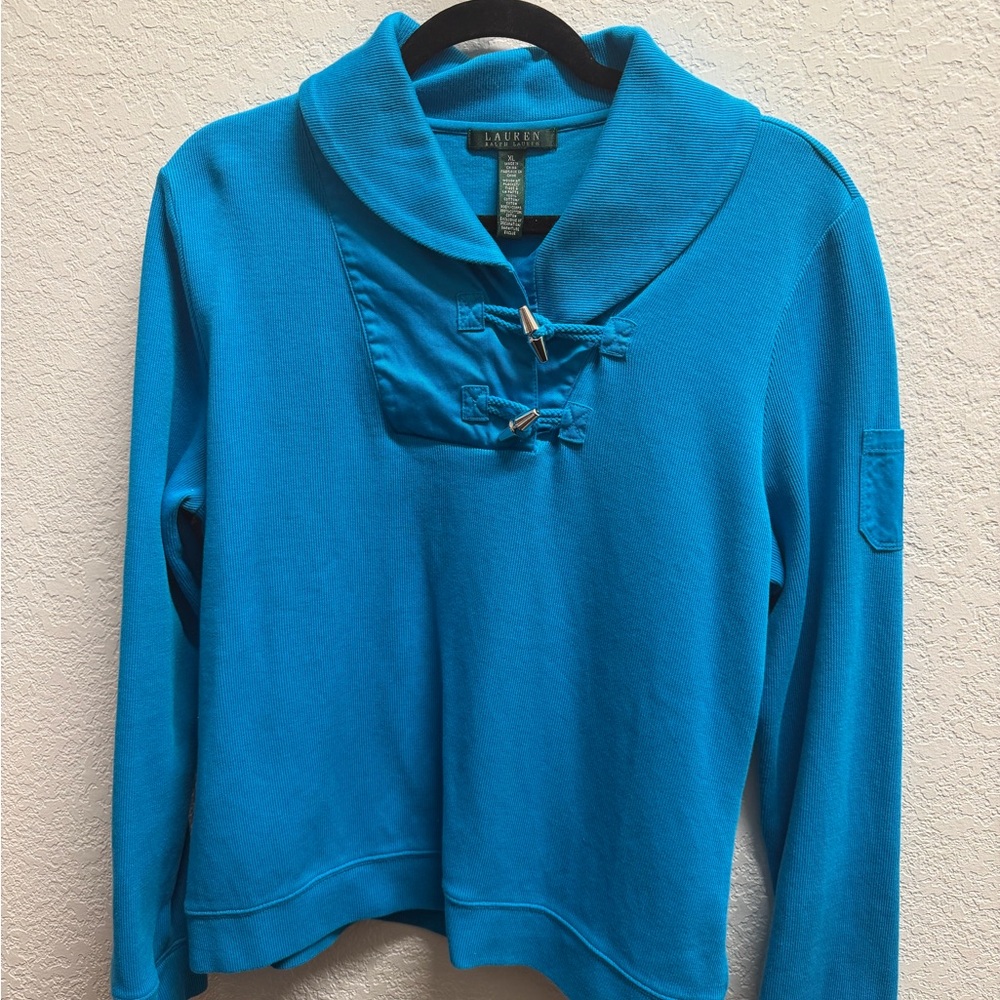 Lauren Ralph Lauren Bright Blue Long-Sleeve Sweatshirt with Toggle Collar